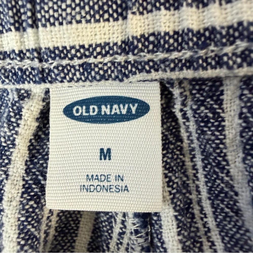 Old Navy blue white striped linen blend pants size medium drawstring wide leg - Picture 14 of 15